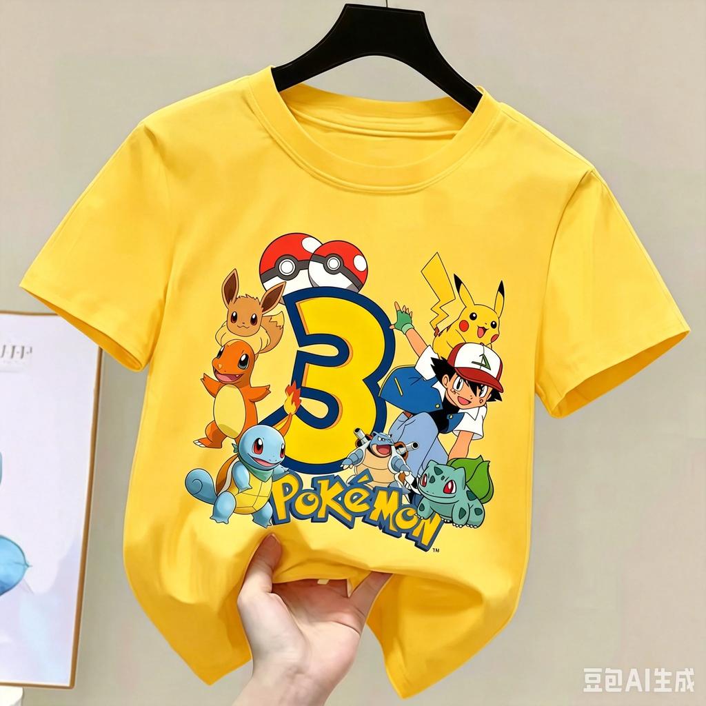 Kids Children T Shirts Birthday Number Printed T Shirt Boys Girls Summer Polyester Short Sleeves Tops Children Clothing