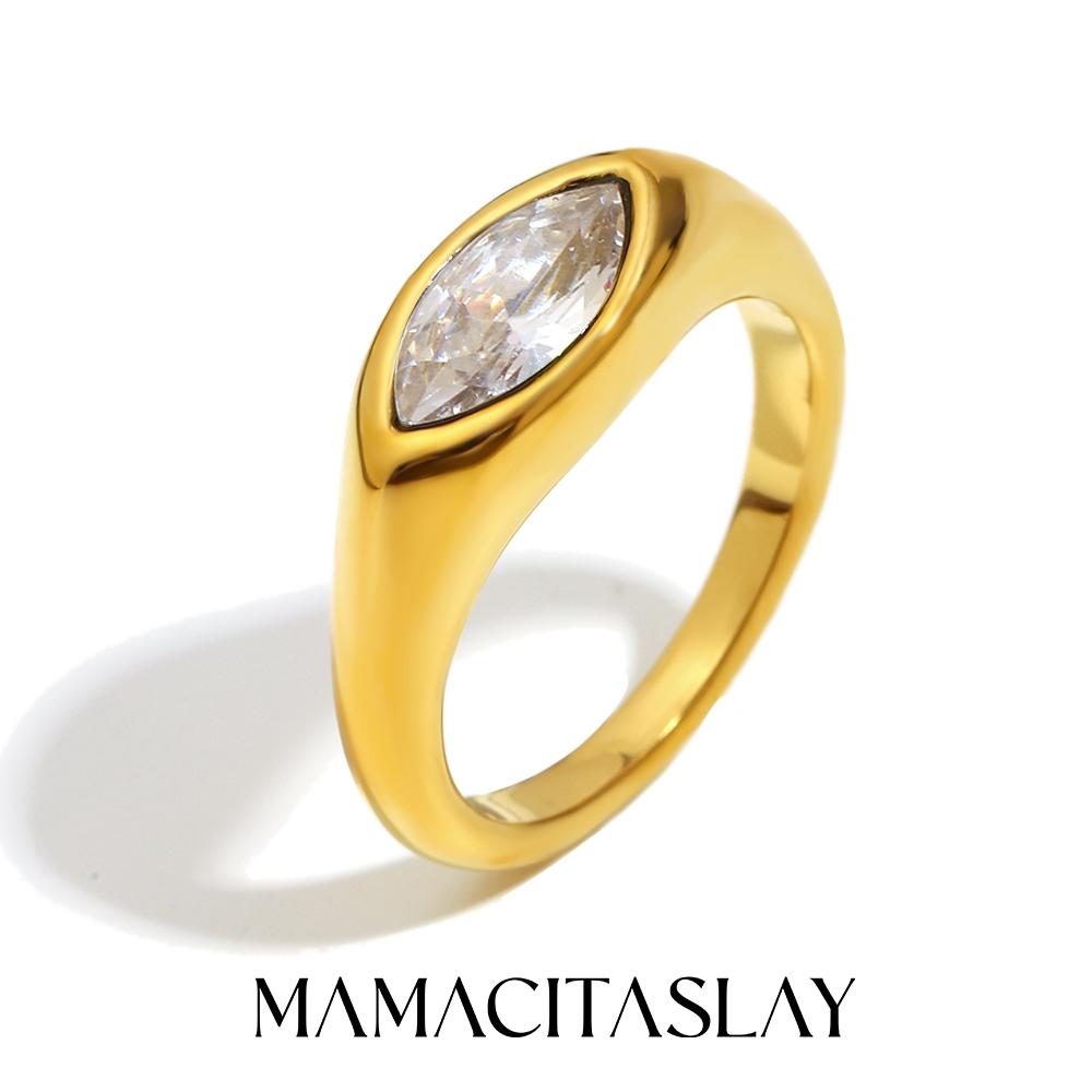 

MamacitaSlay 316L Stainless Steel Zircon Ring Waterproof 18K Gold Plated Jewelry Women s Classic Elegant Ring High Quality Gifts 5 белый