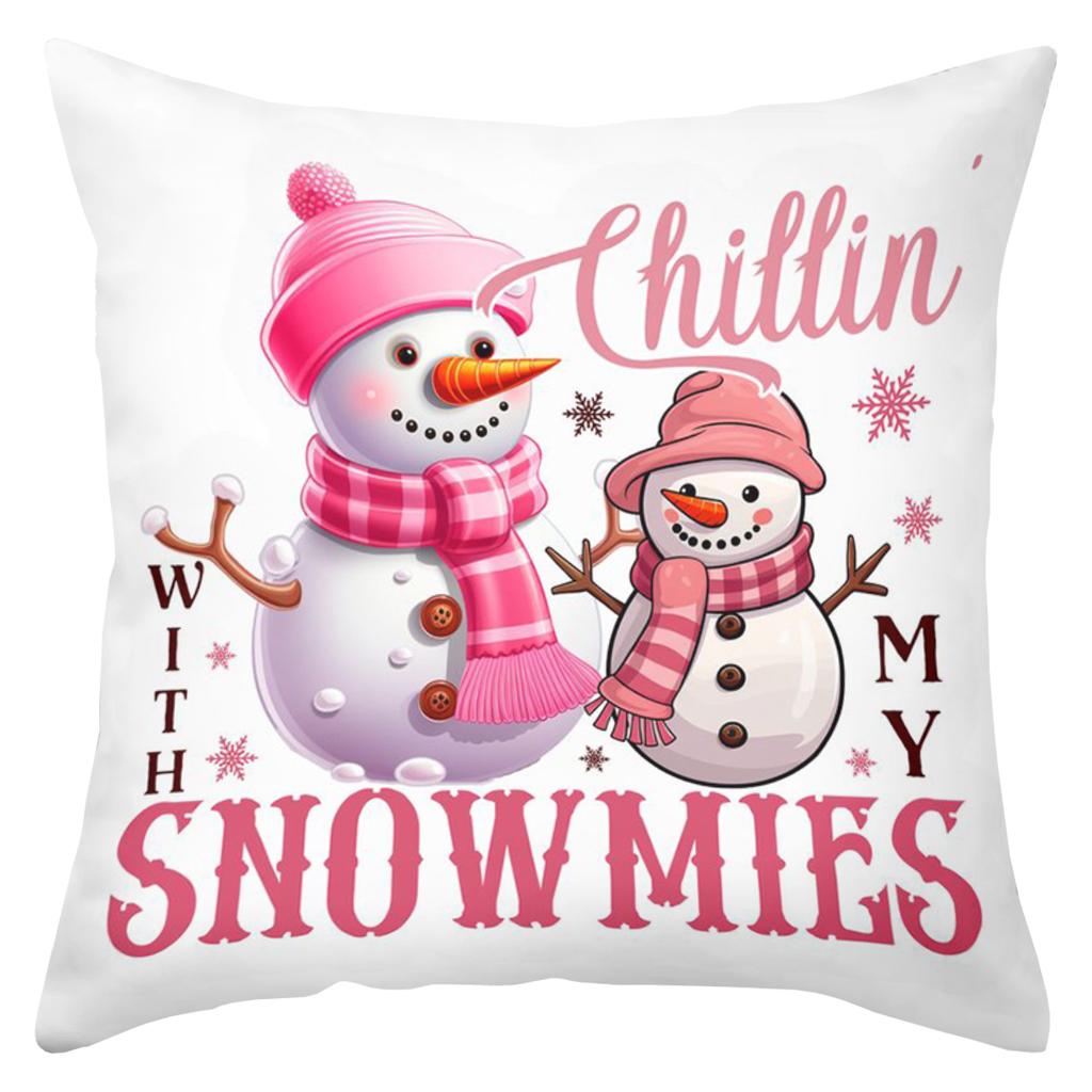 Pink Christmas Snowmen Pillows Let Snow Chill Snowmies Polyester Pillowcase, Sofa Decorative Cushion Cov Headboard Pillow