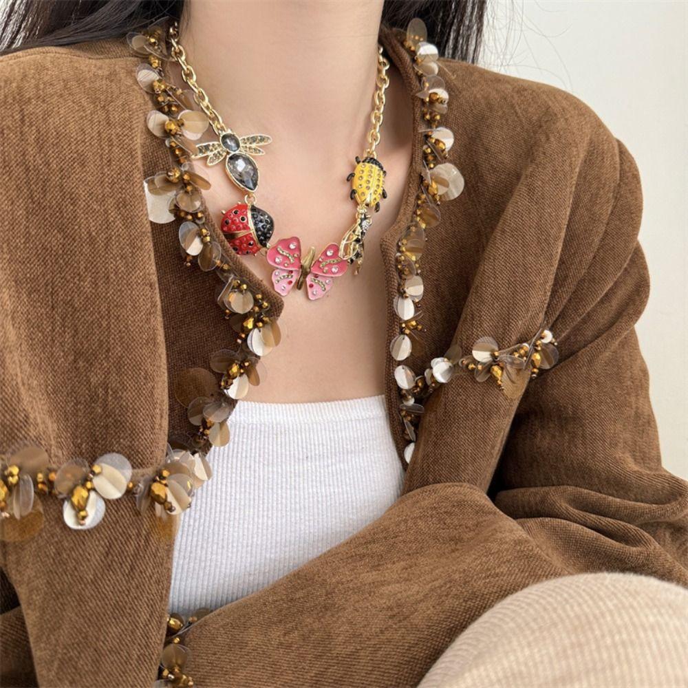 Colorful Insect Pendant Necklace Butterfly Insect Earrings Simple Chunky Chain Necklac Girls