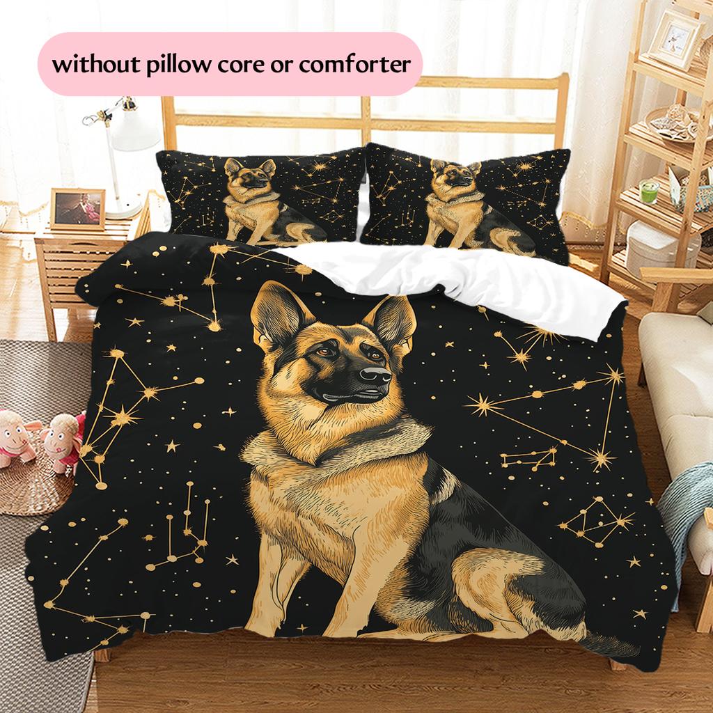 Black German Shepherd Pattern Bedding Home Decoration Birthday Gift (1 * Duvet Cover + 2 * Pillowcase, Without Core)