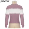 BITCED Color-Block Striped Sweater with Lantern Sleeves Women's O-Neck Top in European Style