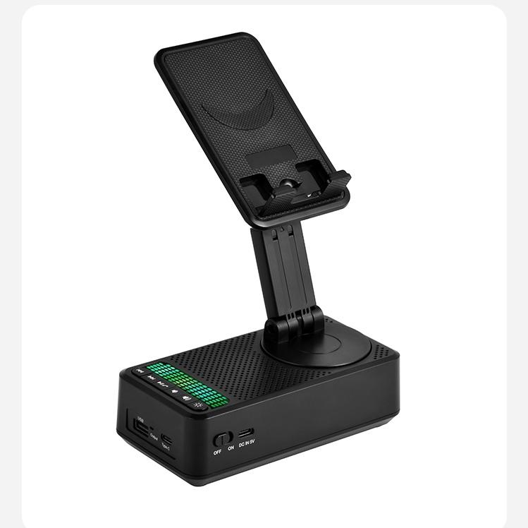 

Многофункциональный Bluetooth-динамик, подставка для планшета и мобильного телефона, вращающаяся, поднимаемая, складная, портативная зарядная станция, светодиодные фонари, проигрыватель U-дисков чёрный