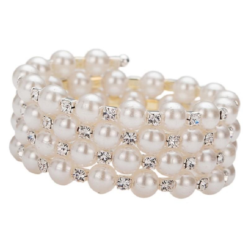 Bridal jewelry full diamond stretch bracelet, multi-layer pearl rhinestone winding spiral bracelet bracelet