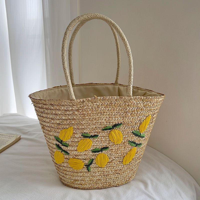 

2025 Новое поступление Сумка из сена ручной работы Женская летняя для отпуска на море Большая вместимость Соломенная сумка Сумка-саквояж Сумка через плечо Lemon style