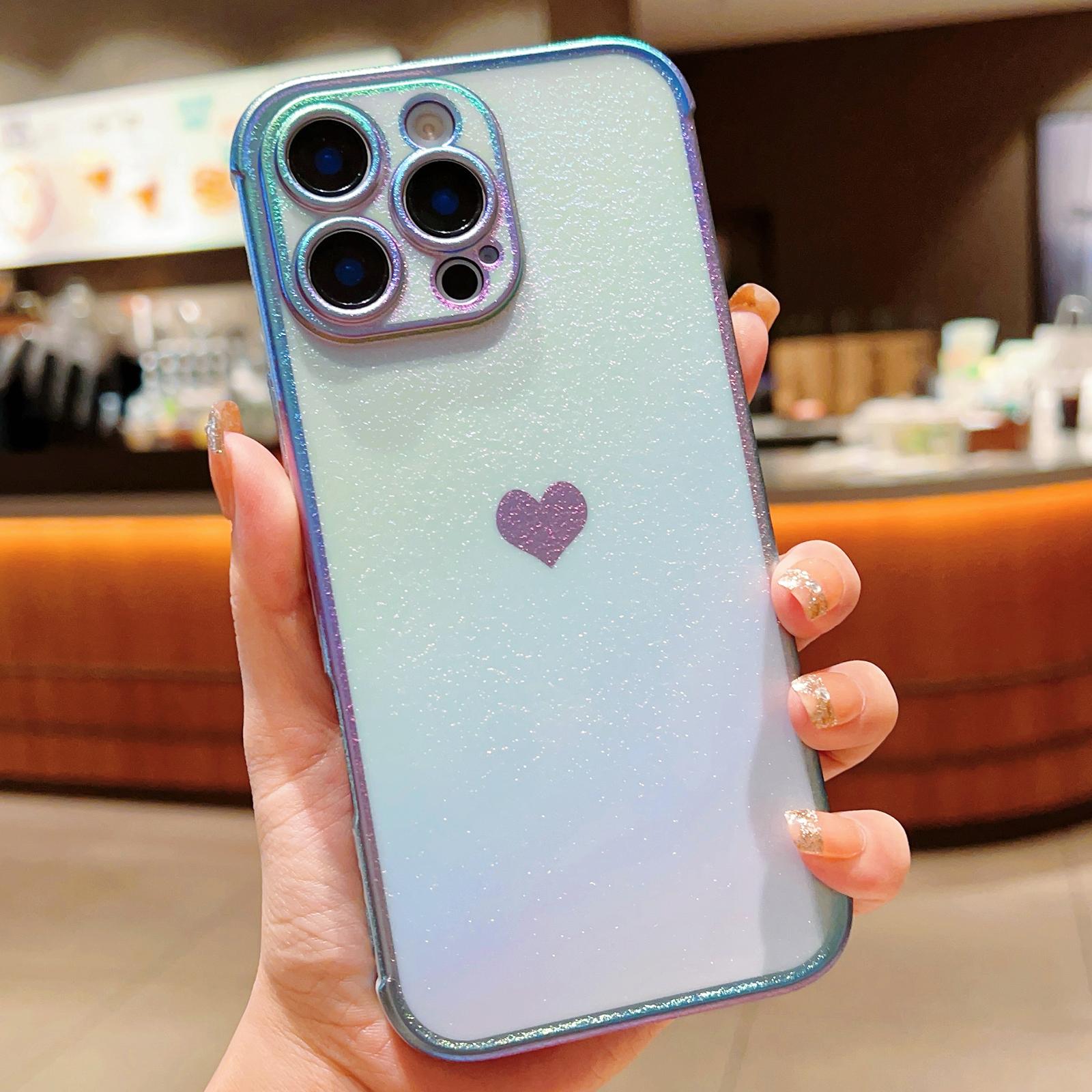 

For iPhone 16 Pro Case Dazzling Design Electroplating Heart Pattern TPU Phone Cover E