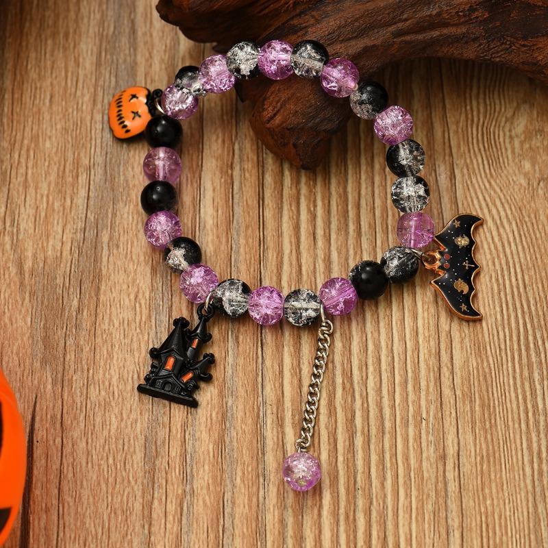 Braccialetto con perline di cristallo a motivo esplosivo, best-seller di Halloween, braccialetto con ciondolo castello di zucca pipistrello, accessori fai-da-te per il festival dei fantasmi
