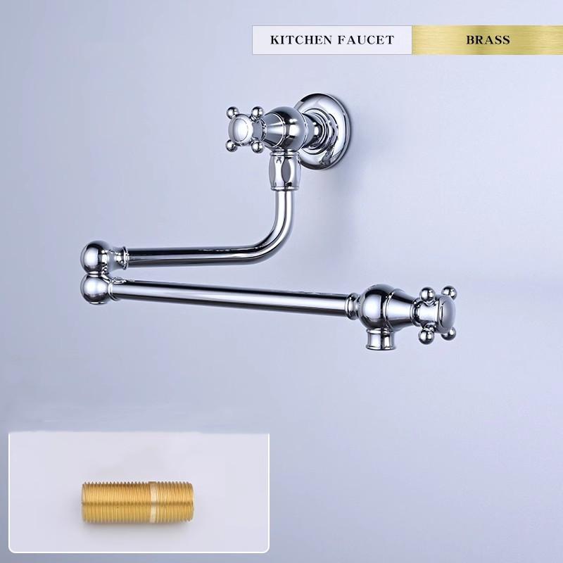 

New Kitchen Faucet Brushed Gold Pot Filler Tap Wall Mounted Single Cold Gray Tap Rotation Foldable Spout Sink Faucets
