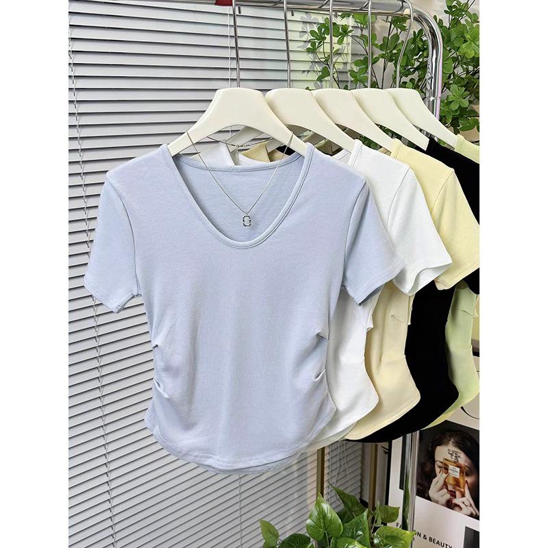 

Женский топ в корейском стиле с V-образным вырезом, из модала, с коротким рукавом, плиссировкой на талии и эффектом похудения. 2XL синий