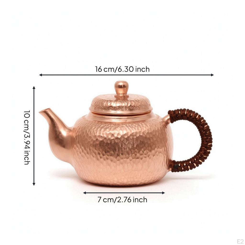 Copper Teapot HandHammered with Lid Polished Tea Maker for Collectors, Kitchen 350ML Wood