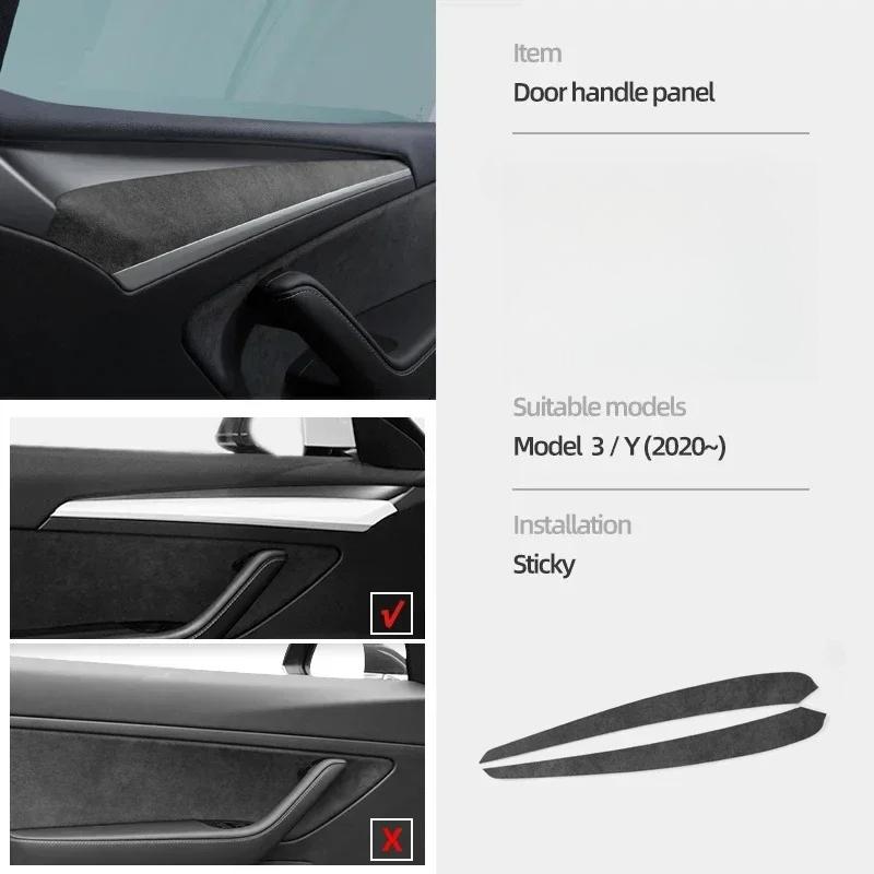 Italy Super Suede Door Handle Panel Trim Cover Door Sticker For Tesla Model 3 Y - Styling Interior Decoration Accessory