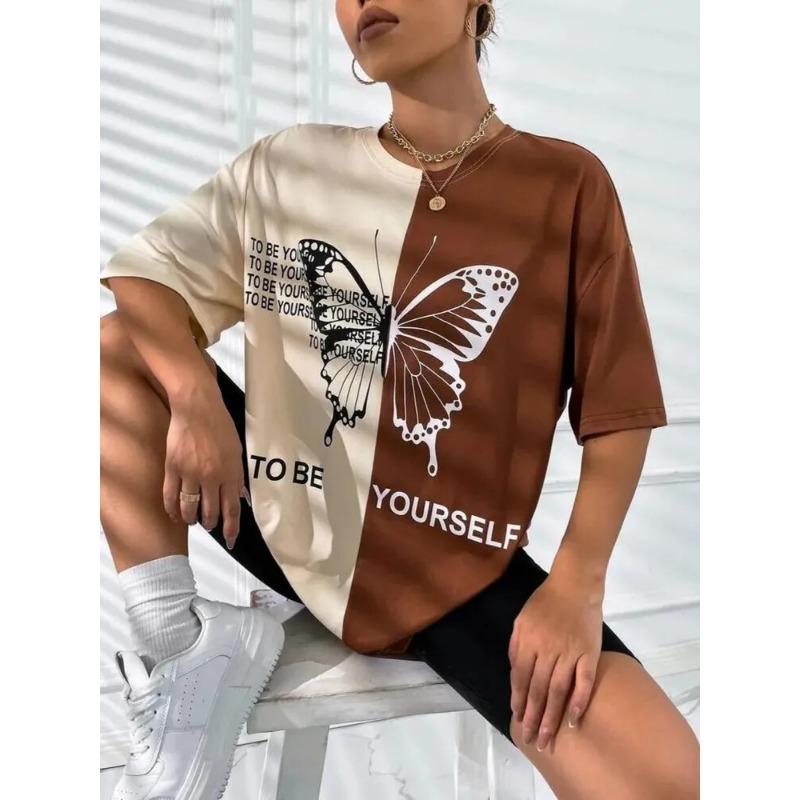 Summer Women T-Shirt Butterfly Pattern Print Casual Short Sleeves Short Sleeve Harajuku Outdoor T Shirts O-Neck Tops Clothes