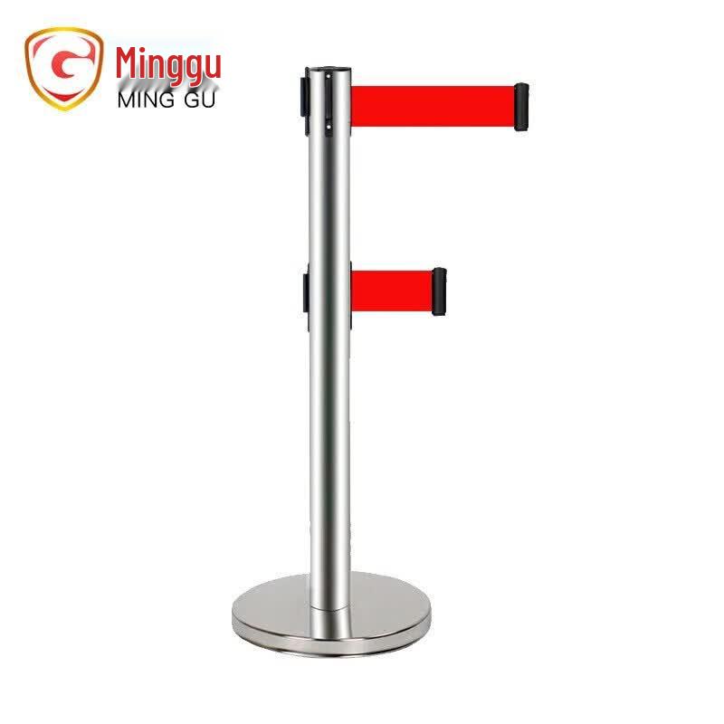 Retractable Queue Barrier Post with Double Belt