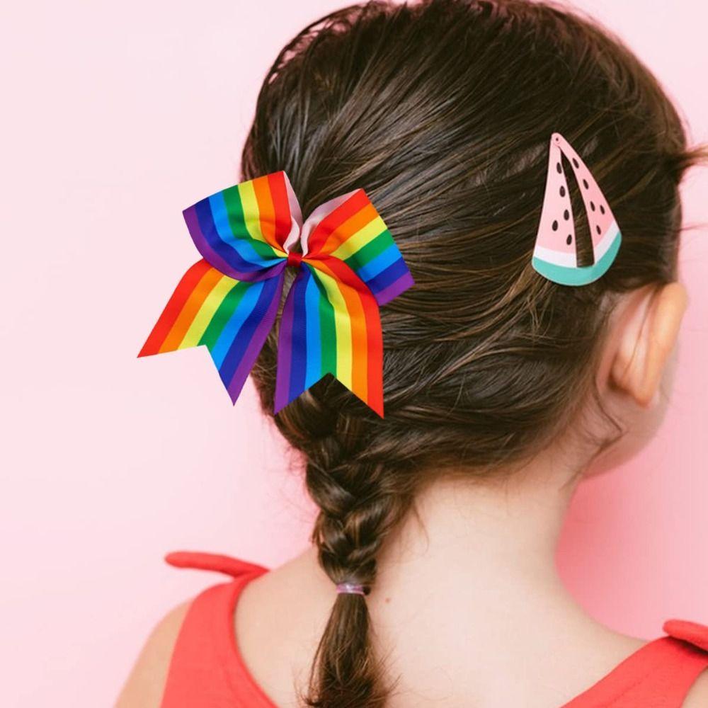 Elastic Rainbow Hair Clips Jumbo Large Ponytail Pigtails Holders Ribbon Hair Band  Cheer Leading