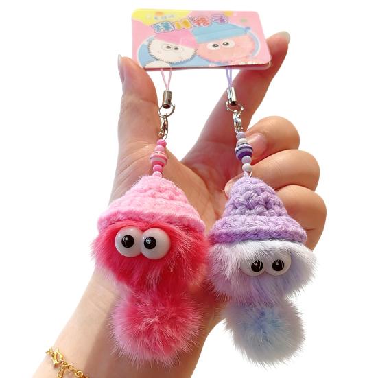 

2Pcs Briquettes Plush Keychain with Hat Cute School Backpack Charm for Keys Bag Mini Stuffed Toy Gifts