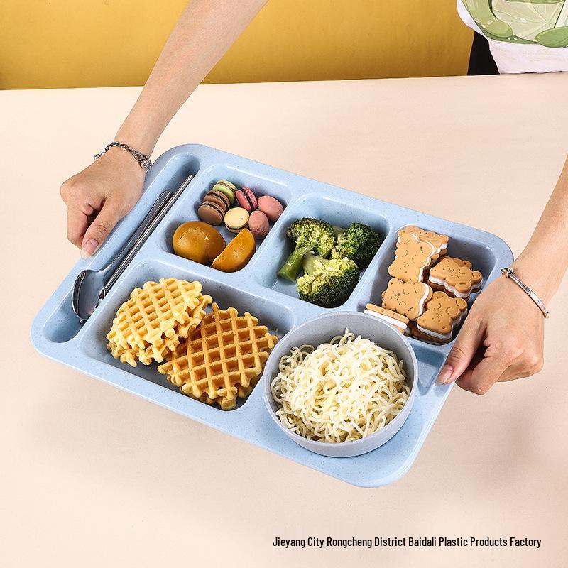 Cross-border Wheat Straw Children's Anti-fall Compartment Dinner Plate for Household or Student Canteen Use.