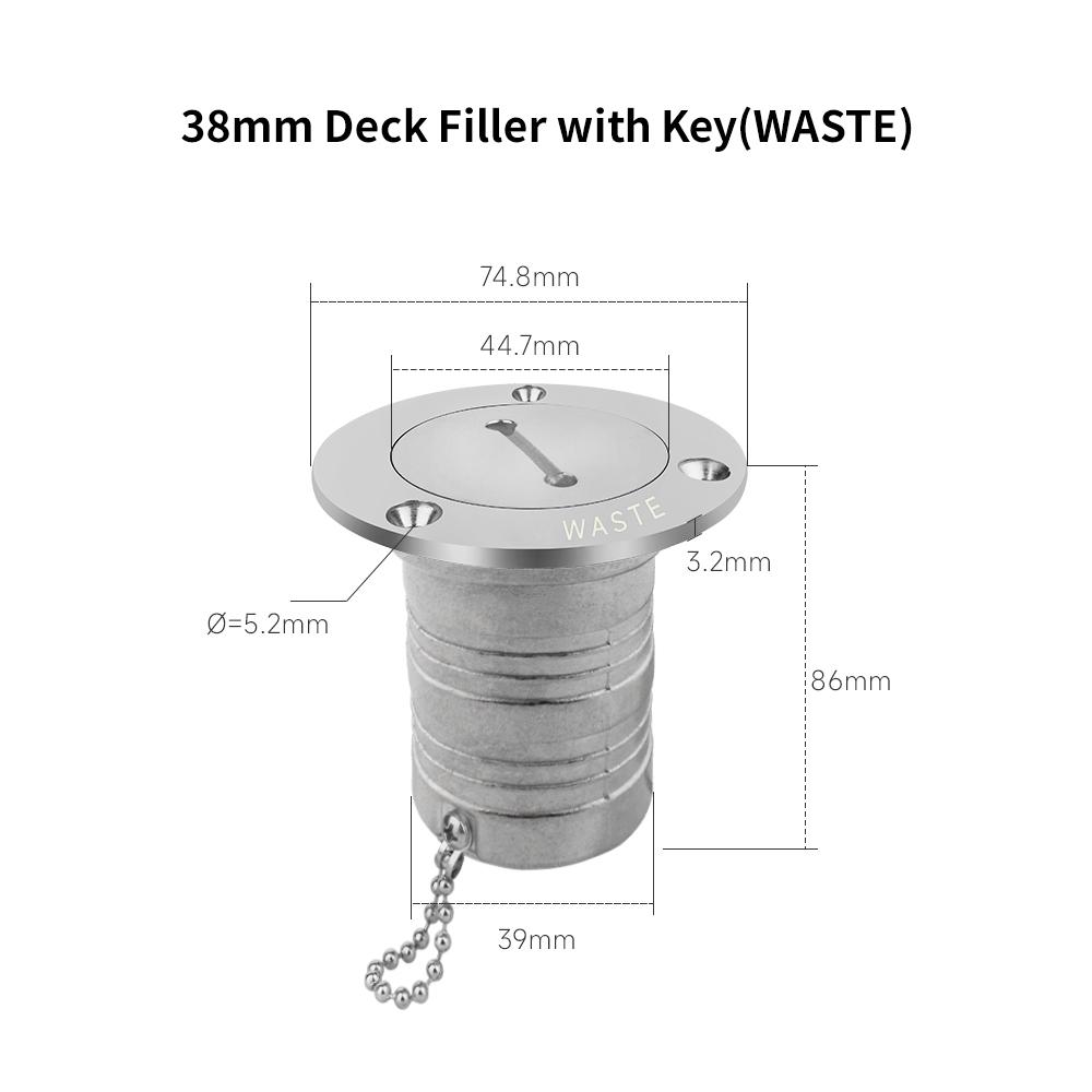 

38/50MM AISI 316 Stainless Steel Deck Filler with Key Cap GAS DIESEL FUEL WASTE WATER Mirror Polish Marine Deck Filler Cap 38mm WASTE