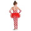 Girls Christmas Candy Cane Costume Sleeveless Striped Tulle Peplum Jumpsuit Santa Claus Dancewear Arm Sleeves