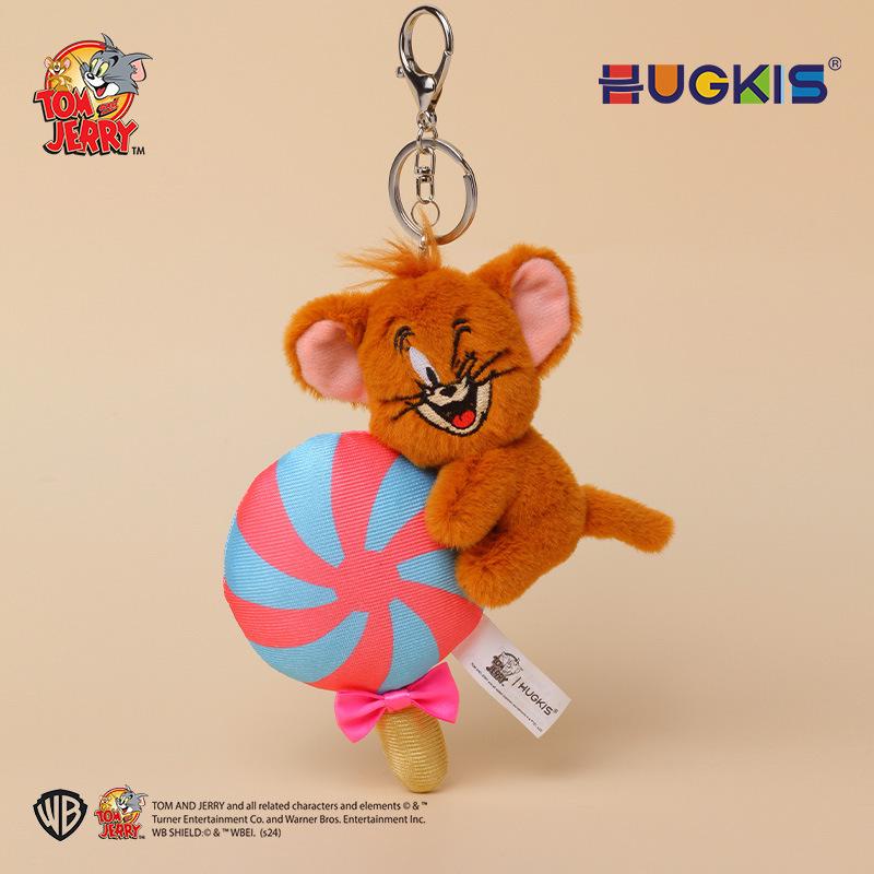 Tom & Jerry Plush Toy Keychain: Jerry Mouse & Tom Cat With Lollipop Charm