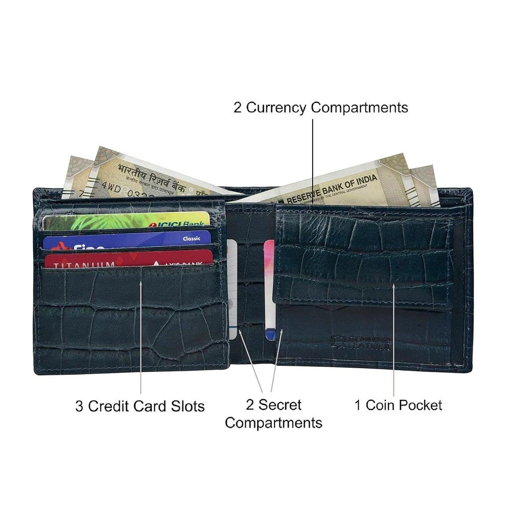 Carl Printed Blue Leather Wallet for Men