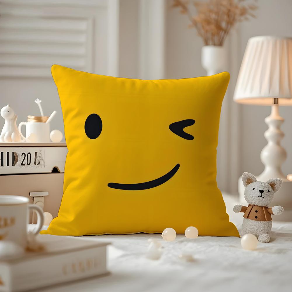 Cute Emotional Expressions Cushion Cover Anti-dustmite Pillowcase Invisible Zipper Silky Short Plush Sofa Cushion Cover