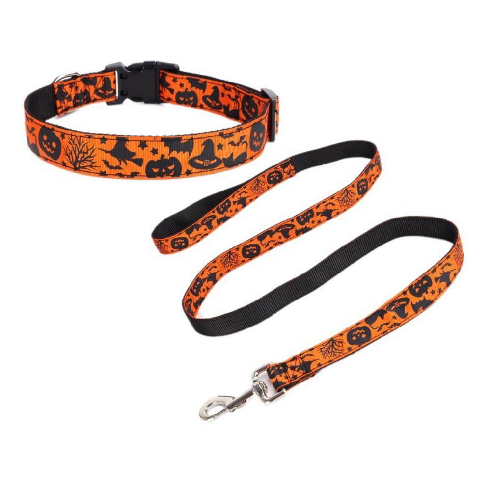 Adjustable Pet Pumpkin Skull Collar Quick Release Dog Traction Rope  for Dogs Cats