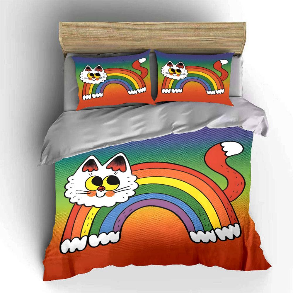 Creative Rainbow Cat Design Printed Duvet Cover Set1 Duvet Cover+2 Pillowcasemulti Size Bedroom Bedding Decor Luxury Gifts