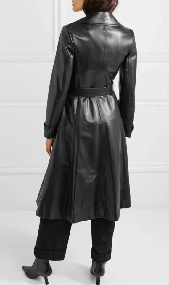 Black Leather Handmade Lambskin Genuine Casual Fit New Women Stylish Trench Coat