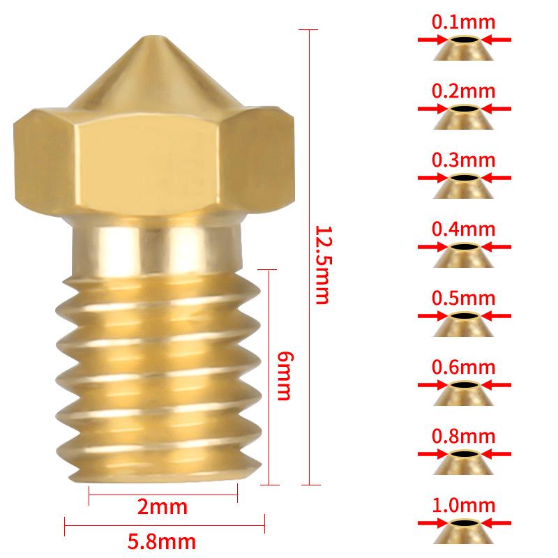 E3D Brass Nozzle for 3D Printers, M6 Thread, Universal Fit for V5/V6