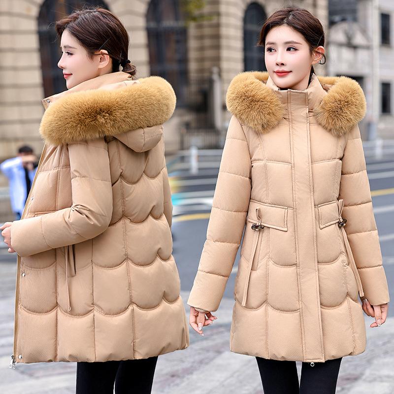 Down cotton clothes women's medium and long 2025 winter new Korean version fashion waist thickened warm hooded jacket