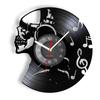 Schädel-Kopf-Vinyl-Schallplatten-Wanduhr im Alter von Skelett-Kopf-Wanduhr, Skelett-Vampir-Männer, Halloween-Dekor, Wandbehang-Uhr