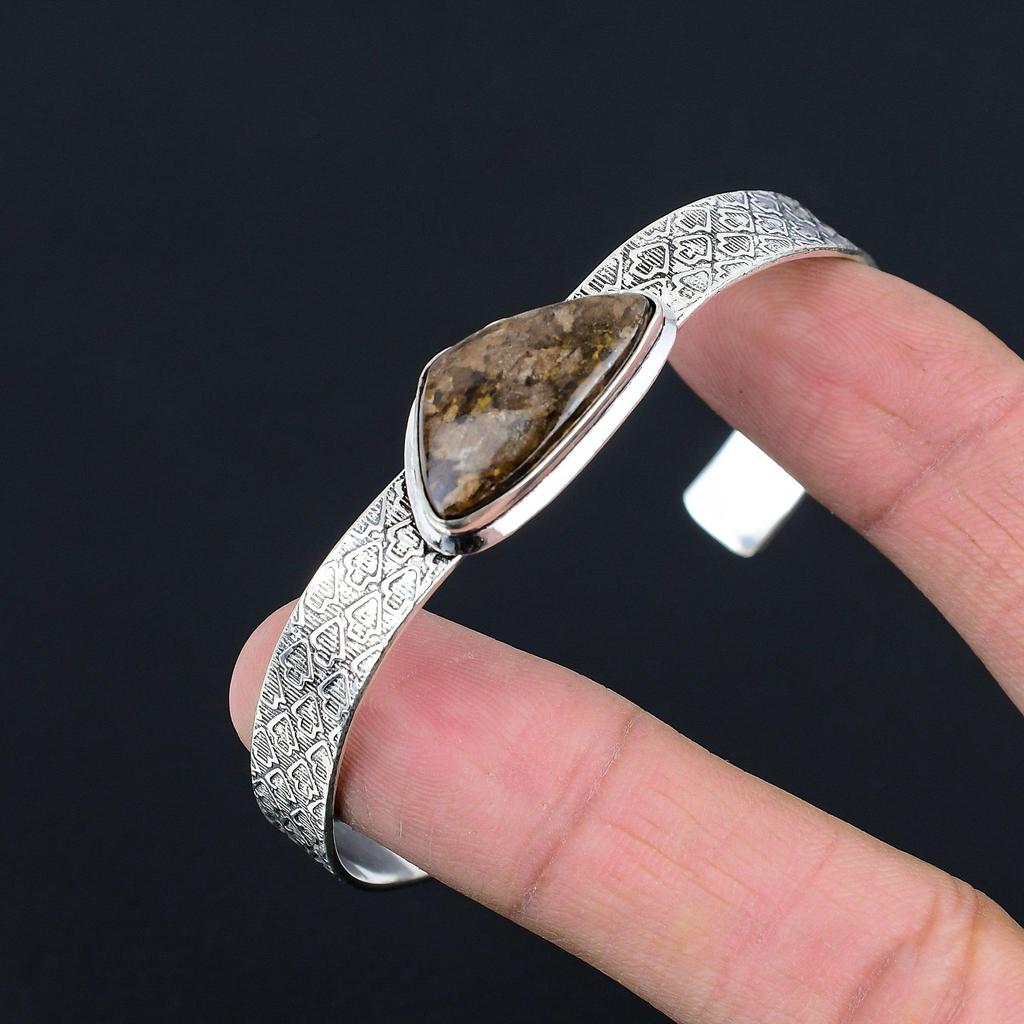 Friendship Day Deal Sterling Silver Bronzite Gemstone Elegant Bangle Bracelet