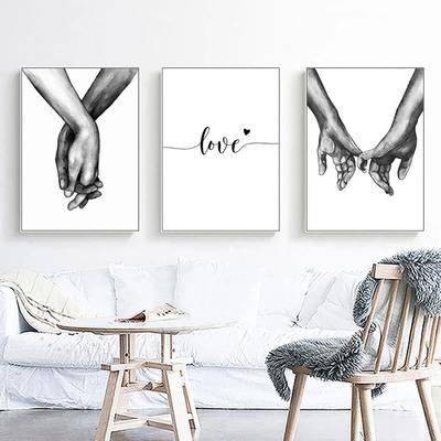 Black White Style Sweet Love Wall Art Canvas Poster Minimalist Hand In Hand Print Painting Picture For Living Room Bedroom Decor