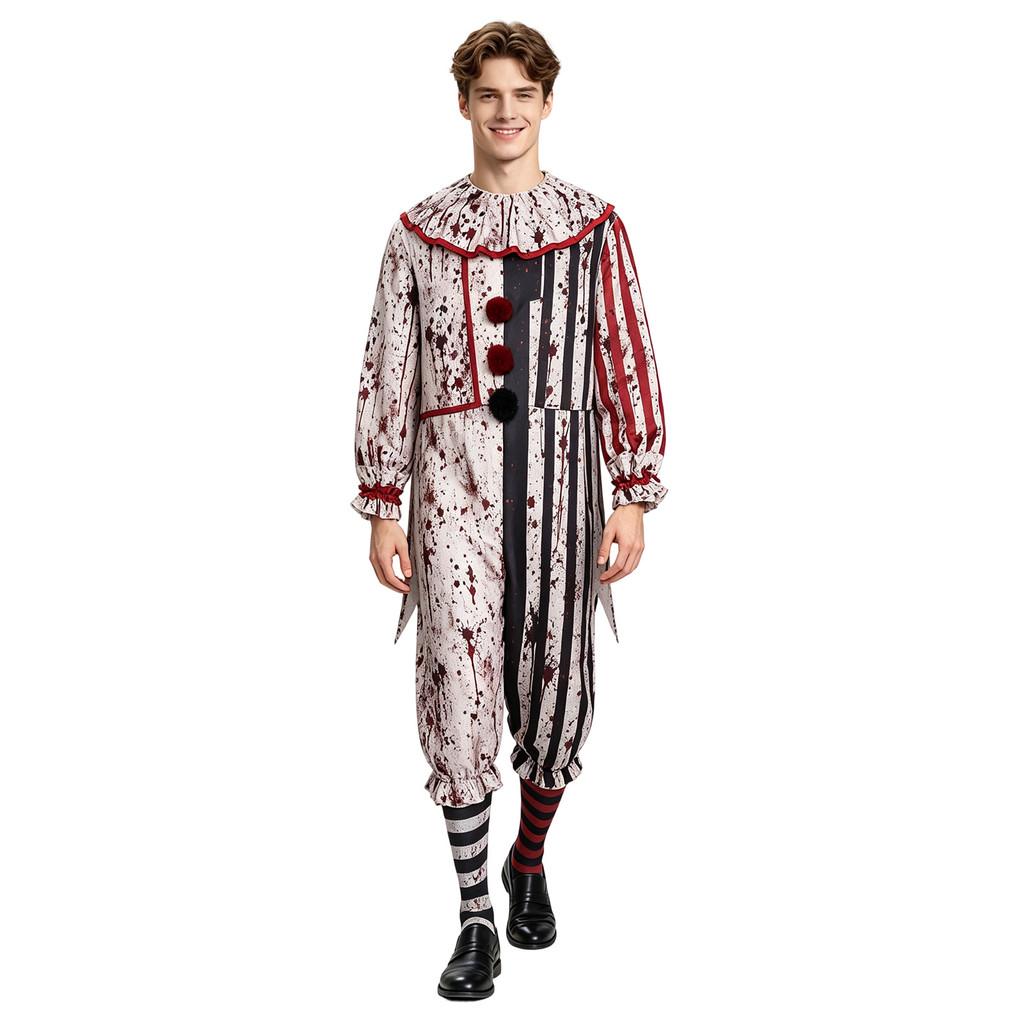 Dark Clown Cosplay Costume For Halloween Anime Role Play With Striped Pattern For Men