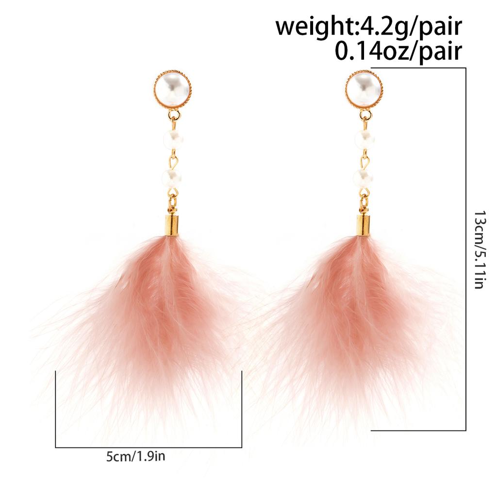 Ingemark Romantic Long Tassel Fluffy Feather Drop Earrings for Women Wed Elegant Boho Imitation Zircon Dangle Earring Y2K Zircon