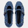 Blue Denim Ballet Flats Women Fashion Round Toe Metal Rivets Decoration Designer Shoes Comfortable Shallow Buckle Mary Jane Shoe