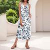 Women's Summer Casual Fashion Floral Print Sleeveless Button Casual Long Dress