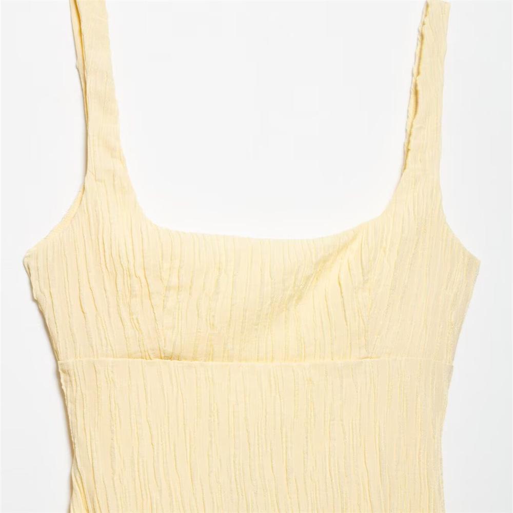 2025 Spring/Summer Women's Square Neck Textured Backless Slim Fit Pleated Dress