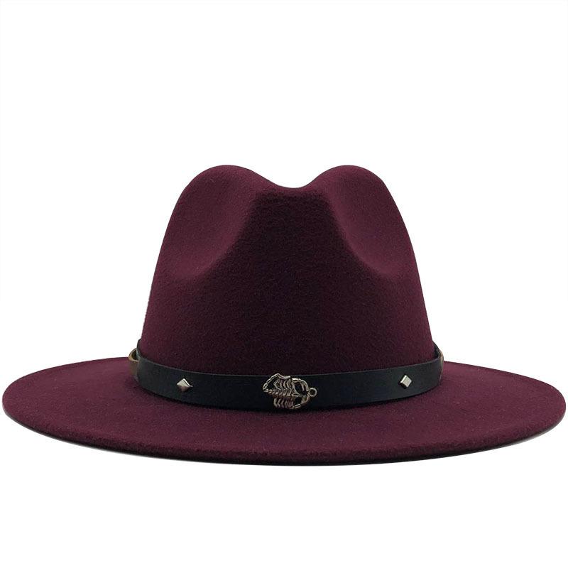 European and American popular hats, women's new woolen jazz top hat, retro flat-brimmed felt straight-edged big eaves hat