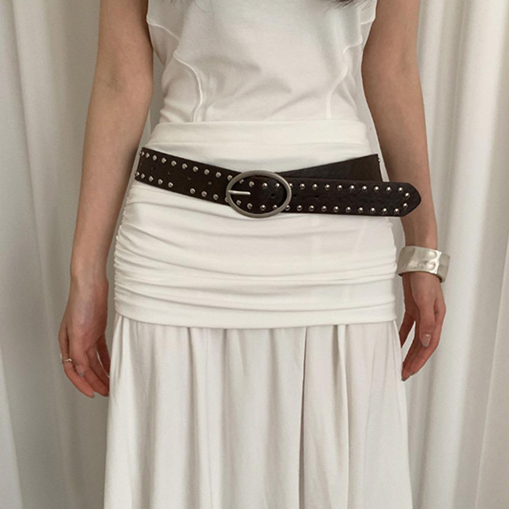 Alloy Buckle Y2K Belt Pu Leather Skinny Waist Straps Retro Bohemian Rivet Belt  Women
