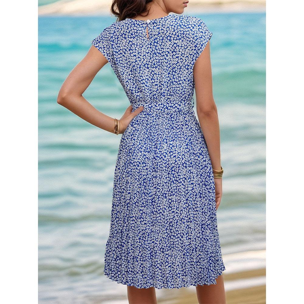 QICED Summer Women's Fashion Printed Pleated European and American Dresses