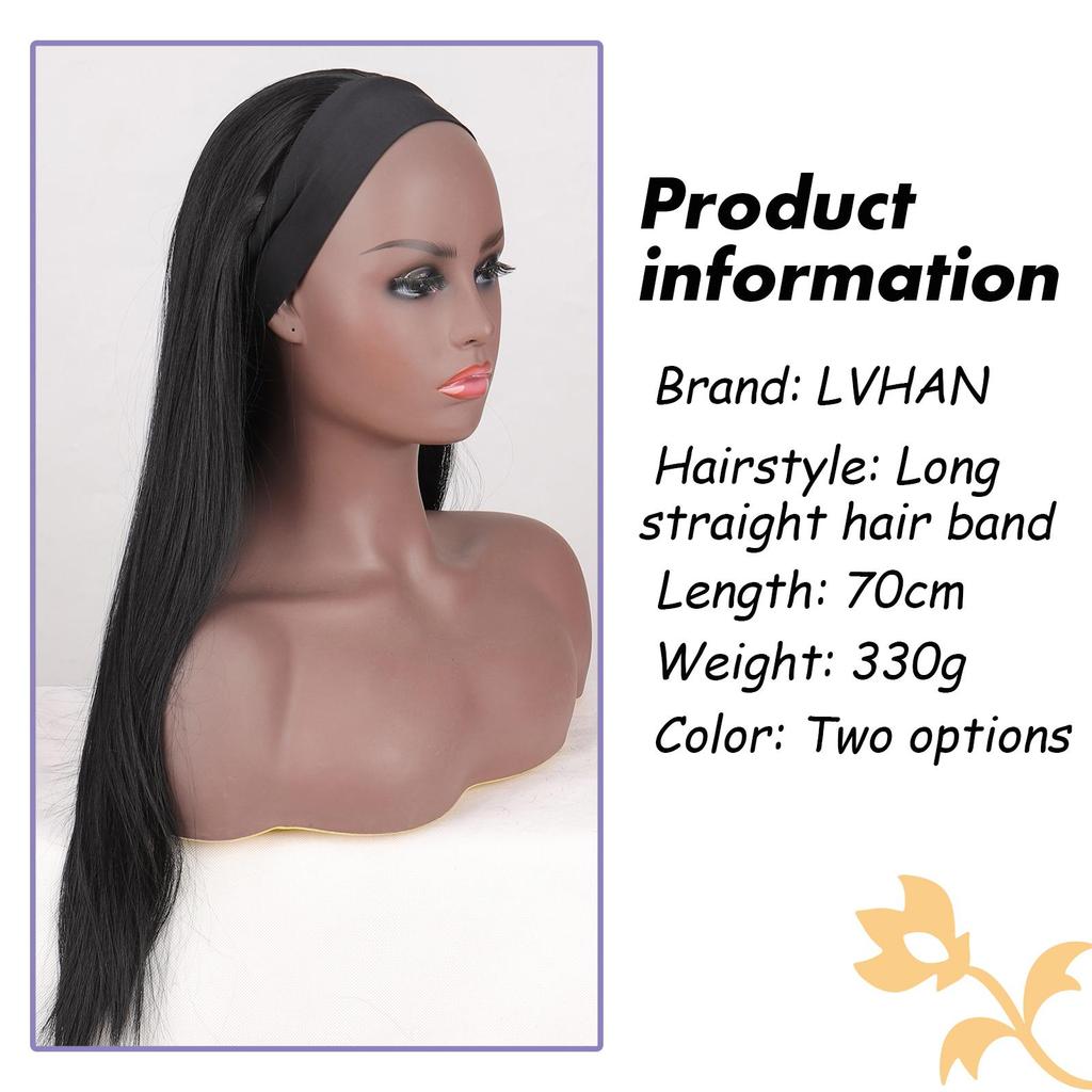 Women's Headband Wigs Black/Brown Long Straight Headband Wigs Premium Synthetic Headband Wigs Natural Wigs with Headbands and Wig