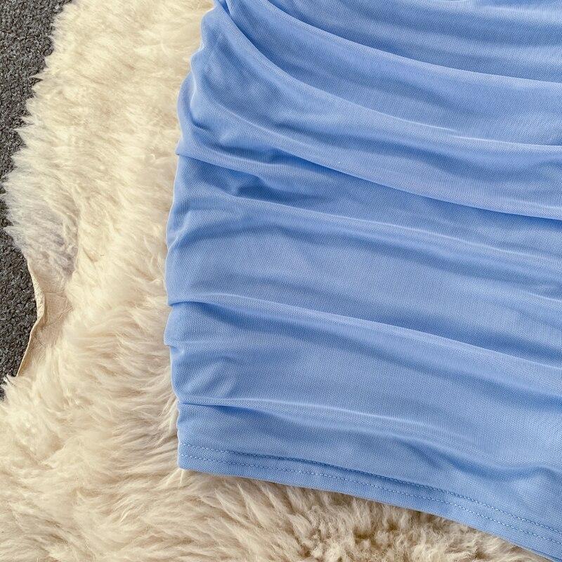 Sexy Short Sleeved High Waist Slimming Pleated Square Collar Wrapped Hip Dress