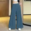 Women Casual Elastic Waist Solid Color Loose Pants