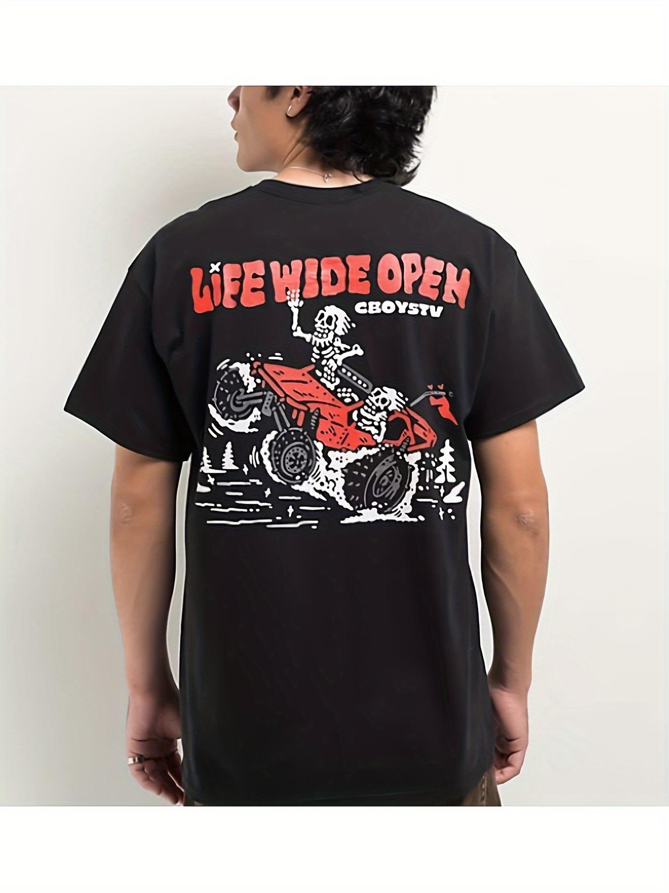 Cboystv T-Shirt - Features an ATV Skull Knight And LIFE WIDE OPEN Graphic Print XXXL