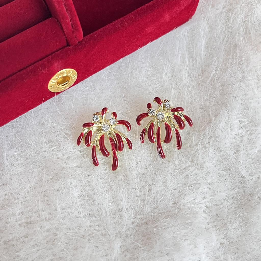 New Year'S Red Bright Fireworks Earrings Women'S Niche Light Luxury High-End Stud Earrings Exquisite Gentle And Sweet Earrings