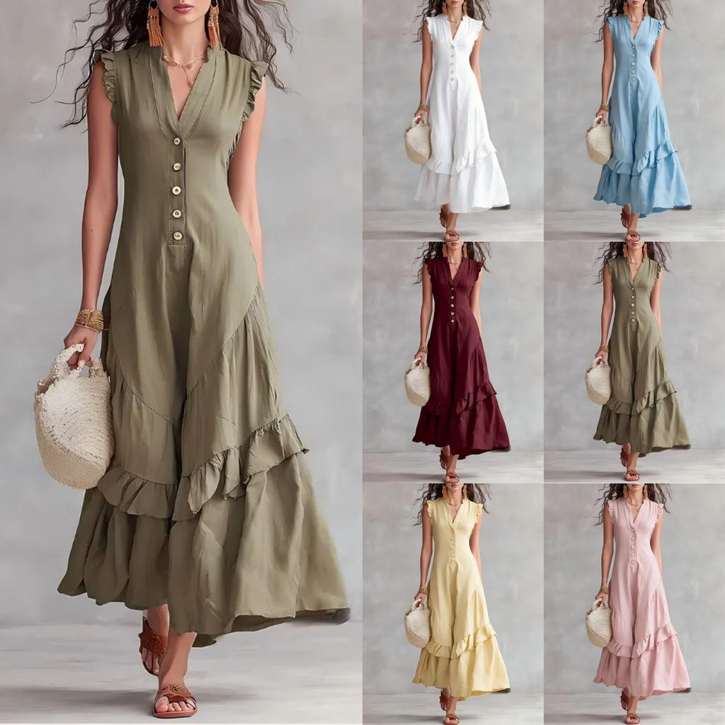 New Summer Arrival Elegant and Minimalist Asymmetrical Cotton-Linen Sleeveless Dress for Women