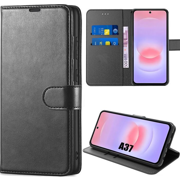 Coque Synthécuir - BOOLING - pour Samsung Galaxy A37 5G - Protection Anti-Rayures Antichoc - Noir