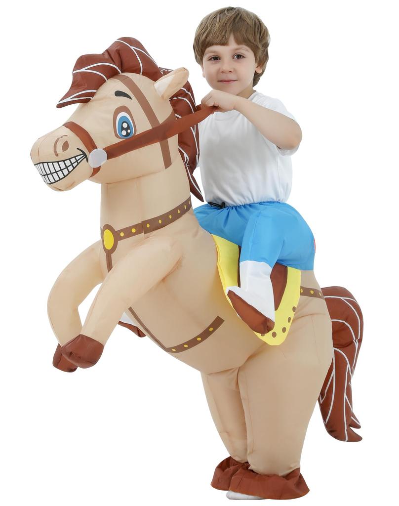 JOYBRO Inflatable Horse Costume for Cowboy Riding Horse Funny Animal Costume for Boys and Girls Perfect for Halloween Theme One Size Fits Most Kids,