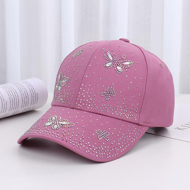 Spring and summer fashion new hot diamond butterfly baseball cap children trendy sun protection visor rhinestone cap